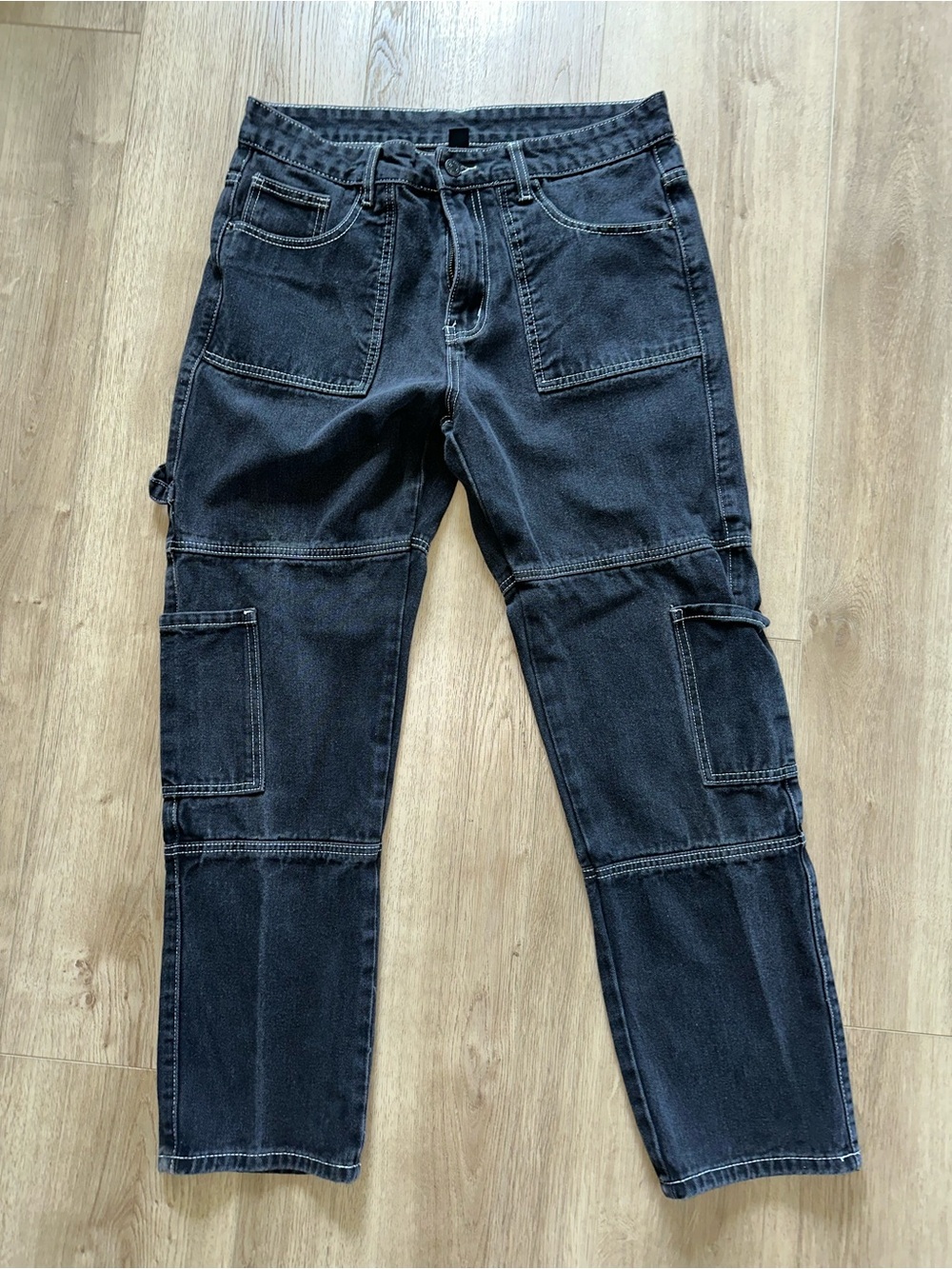 SHEIN Black Relaxed Utility Carpenter Jeans